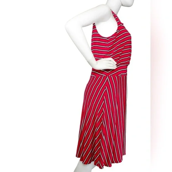 Ann Taylor Loft Women's Red, Black & Red Sleeveless Striped Dress Size MP - Picture 5 of 11